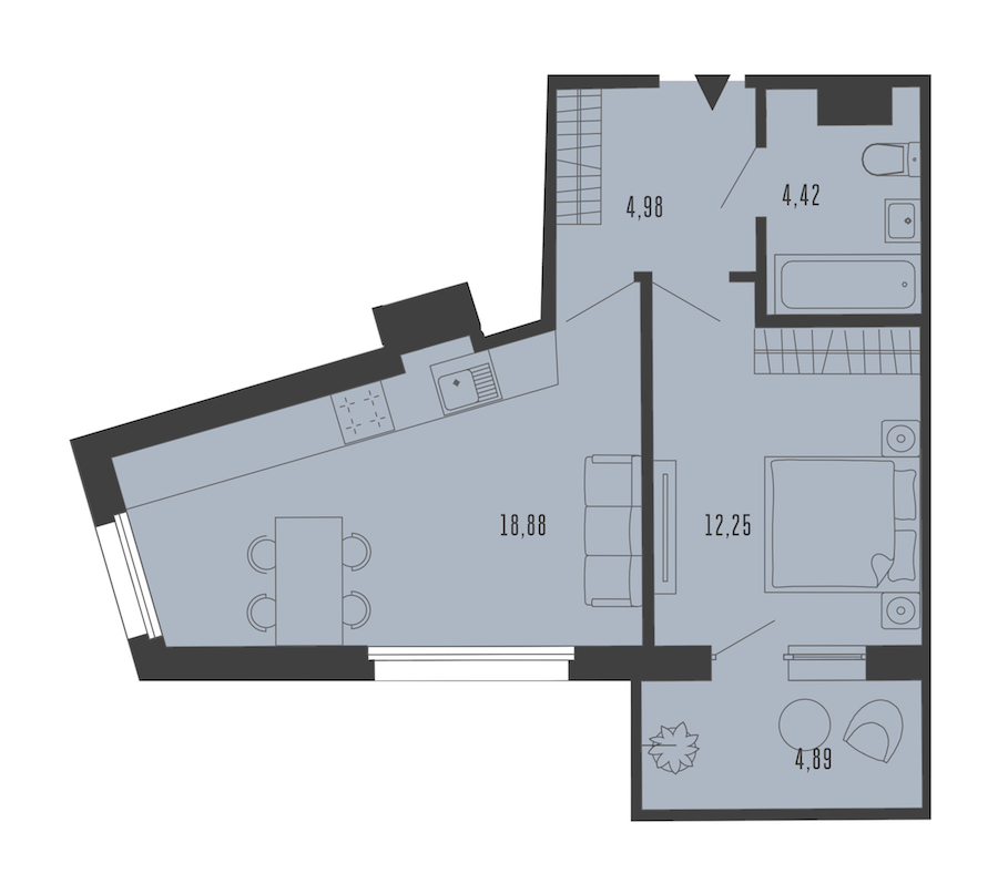 1-комнатная квартира 41.96 м², 5/5 эт., Комплекс апартаментов «Bereg. Курортный»